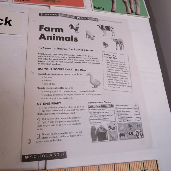 Farm Animals POCKET CHART complete set LAMINATED Scholastic - Picture 9 of 11